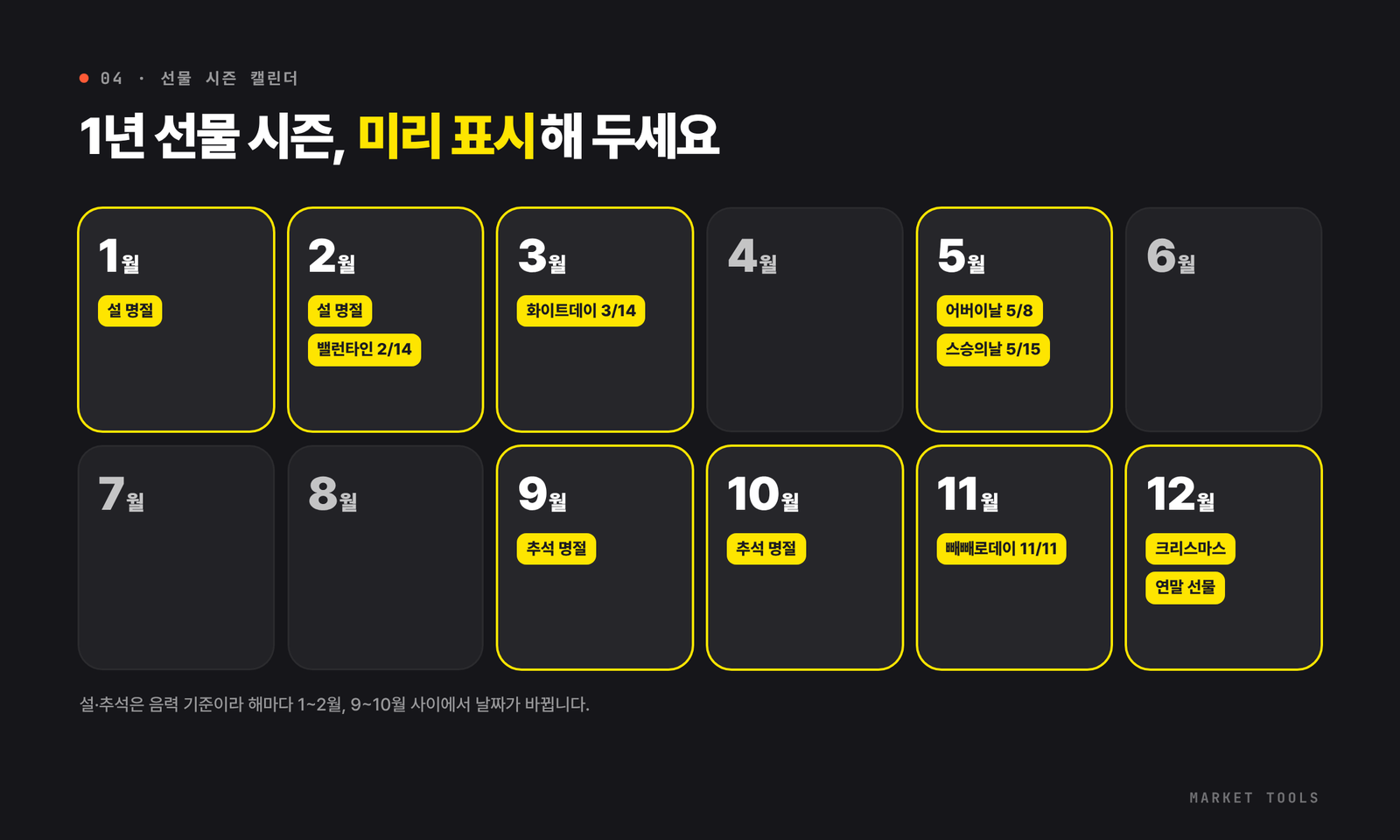 설 명절, 밸런타인데이, 어버이날, 추석, 빼빼로데이, 크리스마스 등 카카오 선물하기 1년 선물 시즌 캘린더